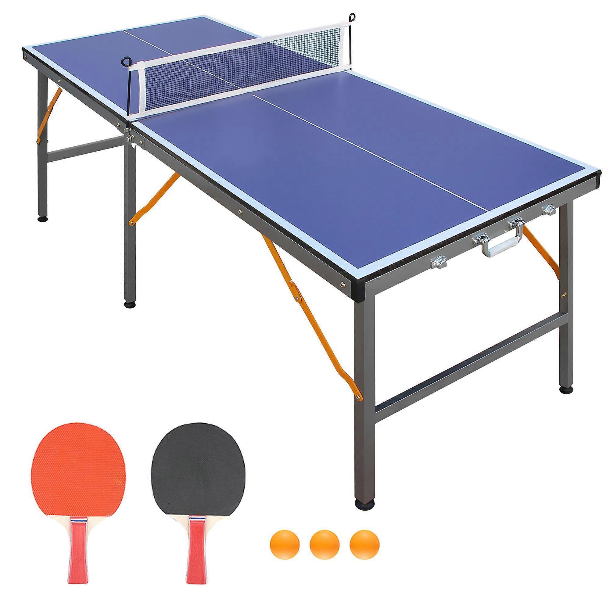 Foldable Ping Pong Table Net Paddles Set Blue 6 Leg Stable