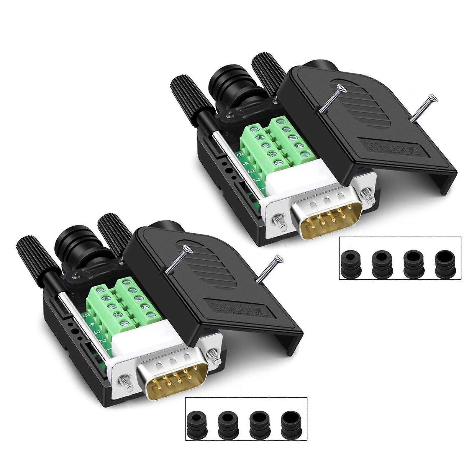 DB9 Solderless Connector RS232 DSub Serial To 9Pin Breakout Board With Locking Housing And Two Male Screw Locks 2Pack
