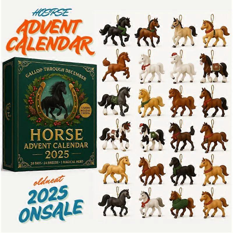 Χριστουγεννιάτικο Ημερολόγιο Advent 2025 - 24ήμερο ημερολόγιο αντίστροφης μέτρησης με άλογο, κουτί τυφλού, Χριστούγεννα για μωρό, ακρυλικά στολίδια, διακόσμηση χριστουγεννιάτικου δέντρου