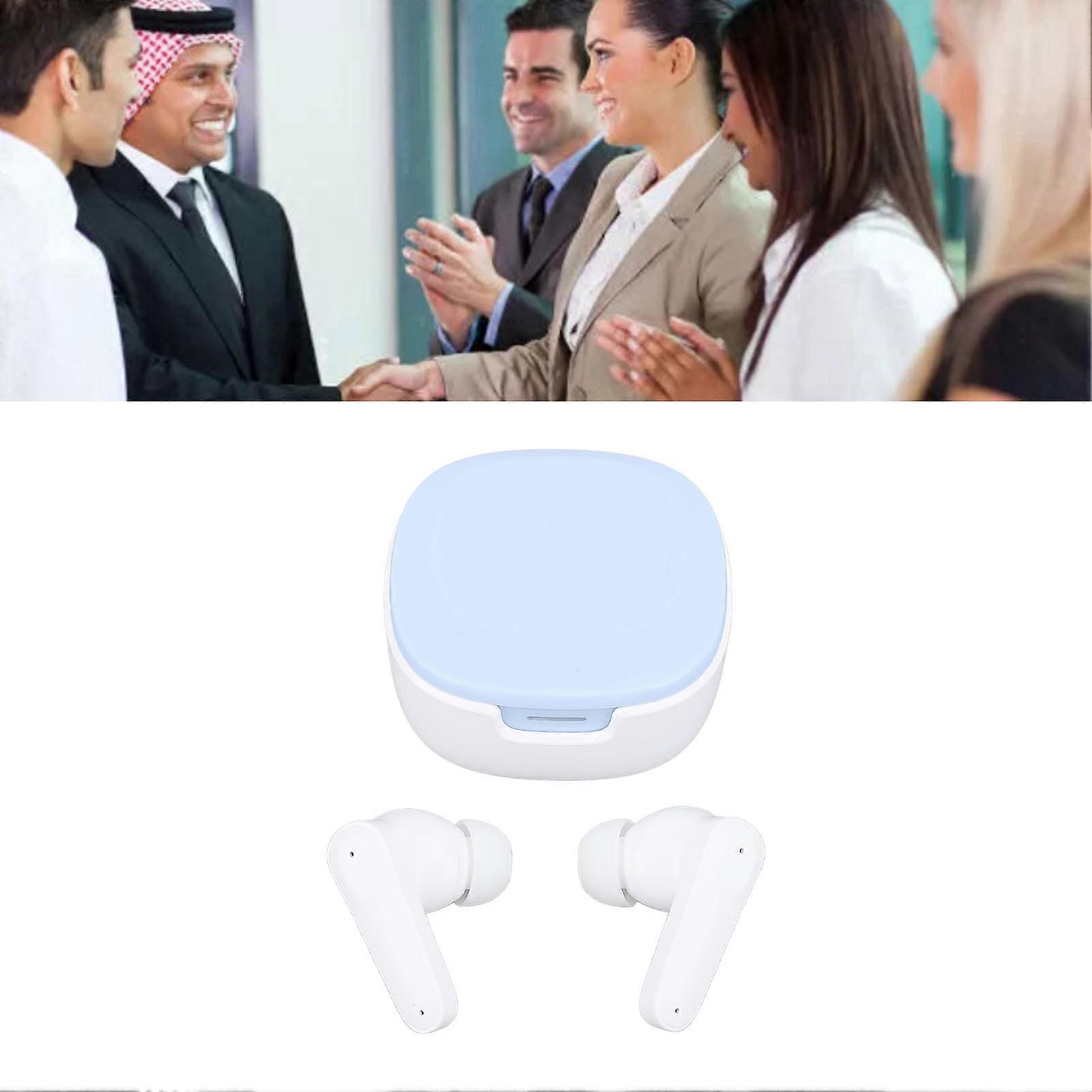 Wireless BT Translation Headset Portable In Ear Translator Touch Control Headset Multi Language Translation Headset for Indoor and Outdoor Blue White