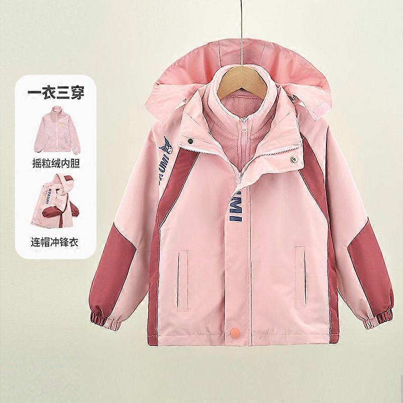 Kids Detachable Cartoon Color Block 3-in-1 Fleece Lined Jacket Waterproof Windproof Warm