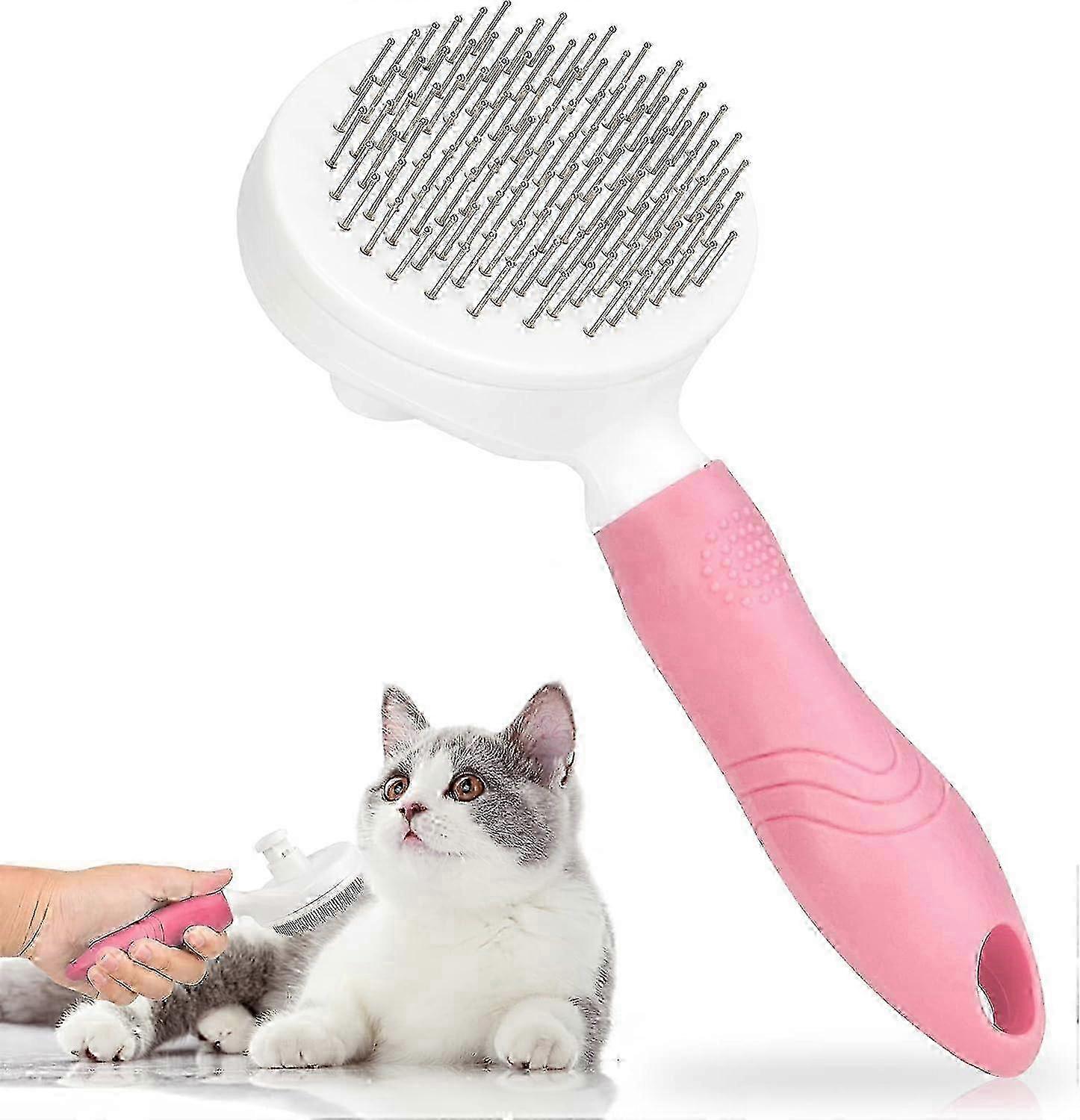Cat & Dog Grooming Brush with Self-Cleaning Slip Function for Gentle Removal of Undercoat, Mat and Mat Hair