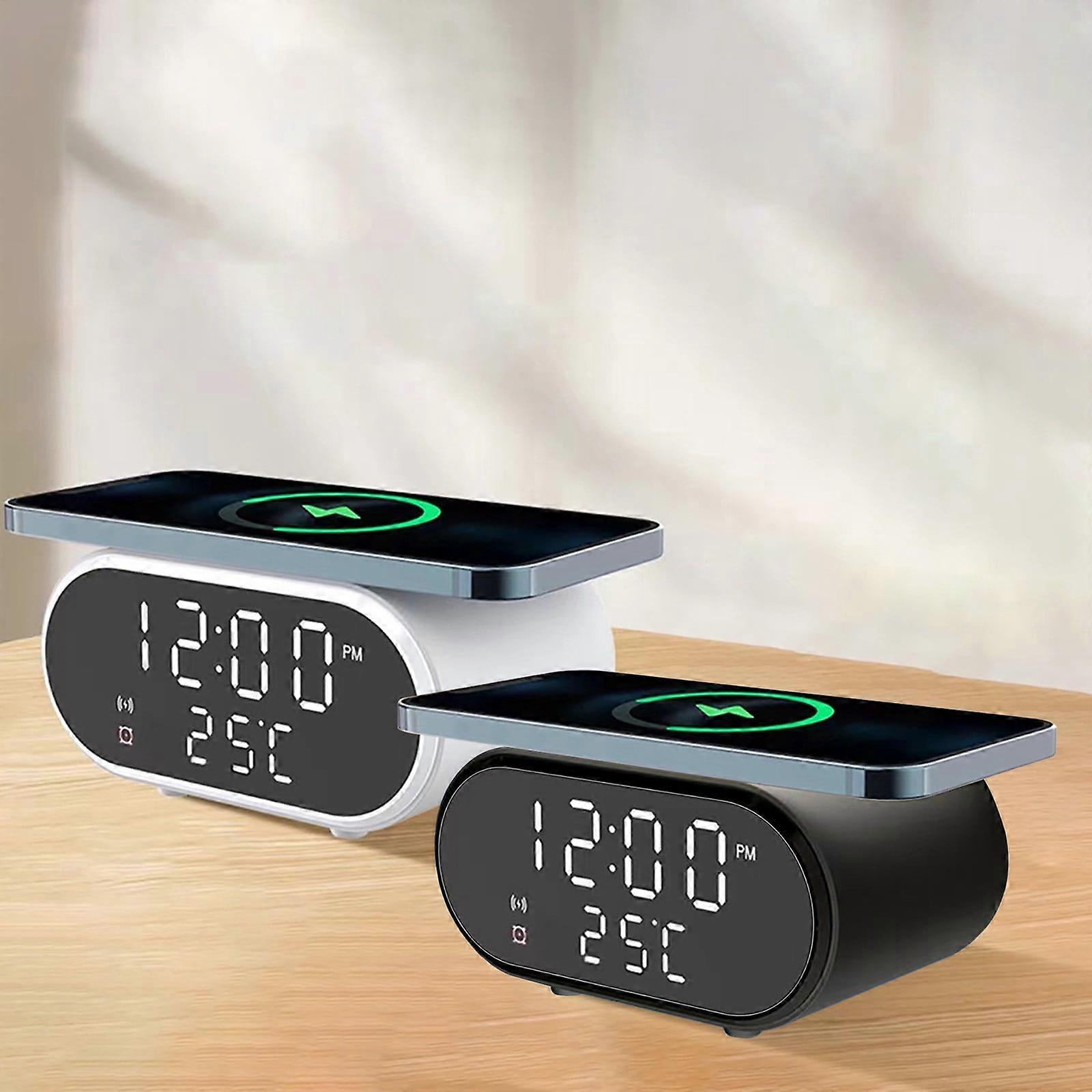 Jacenvly 2024 Alarm Clock with Wireless Charging, Bedroom Bedside Clock Compatible with iPhone, for Deep Sleepers, Adults & Teens
