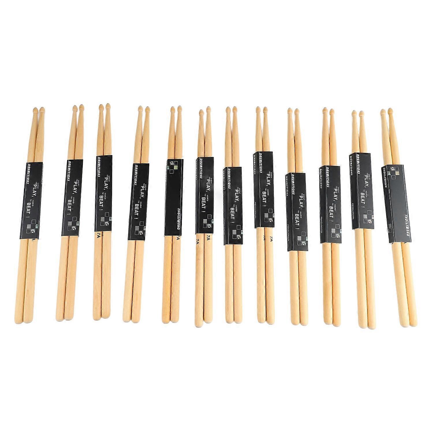 12 Pairs 7A Drumstick Maple Wood Oval Tip Anti Slip Drum Stick Set for Performance Practice