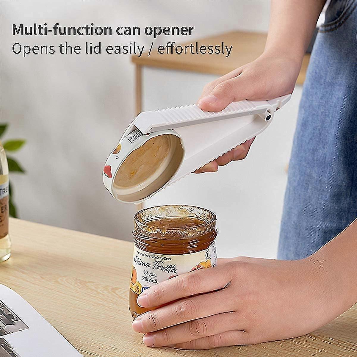 Manual Jar Opener 3 In 1 Multifunction Beer Bottle Opener Can Opener Kitchen Tool Magnetic Design For Weak Hands Elderly And Arthritis Patients White