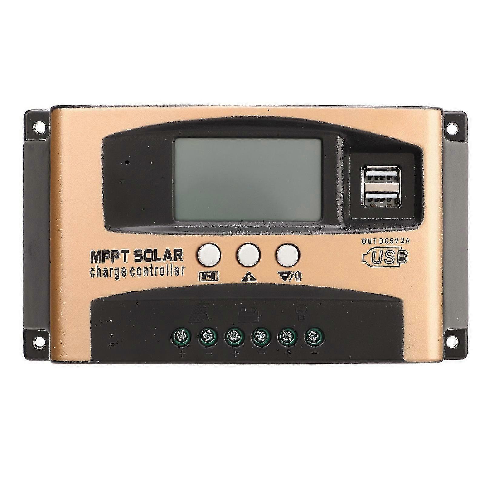 Solar Charge Controller MPPT Solar Charge Controller Solar Panel Regulator with LCD Display Paremeter Adjustable Gold 60A
