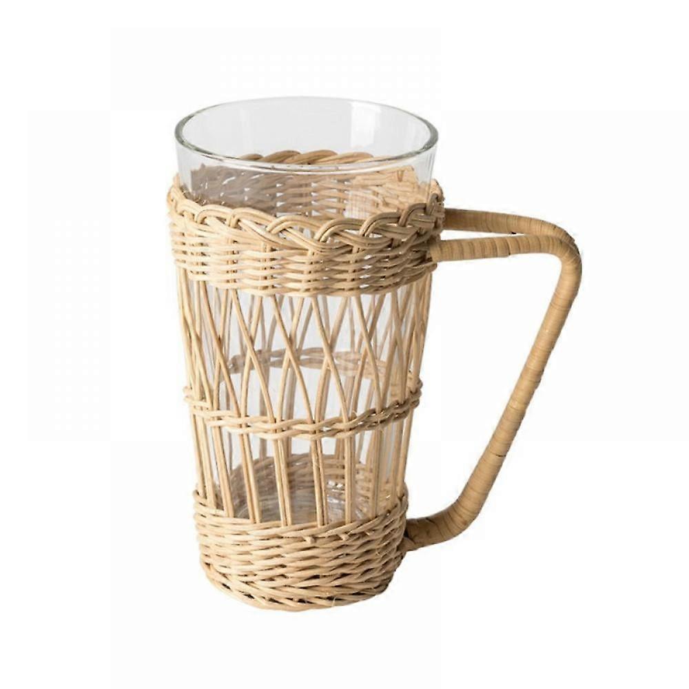 Glass Coffee Mug with Handle - Compatible with Tea, Cappuccino - Crystal Clear Glass & Reusable Rattan Sleeve - Protects Hands (Glass Not Included)