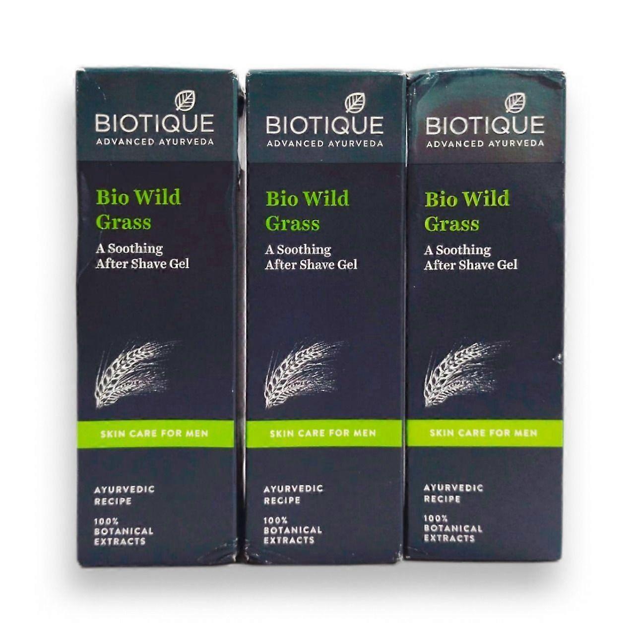 Men's aftershave gel (3 x 120 ml), Bio Wild Grass After Shave Gel Set, Biotique
