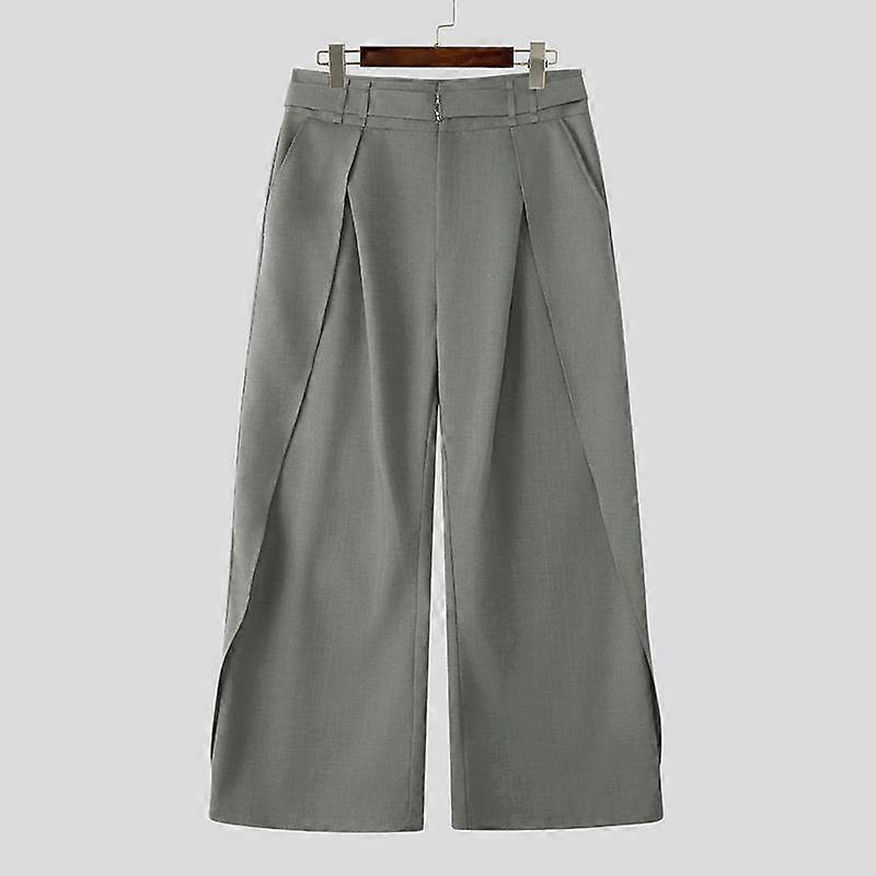 INCERUN Men Zip-up High Waist Casual Irregular Layers Wide Leg Pants with Pockets