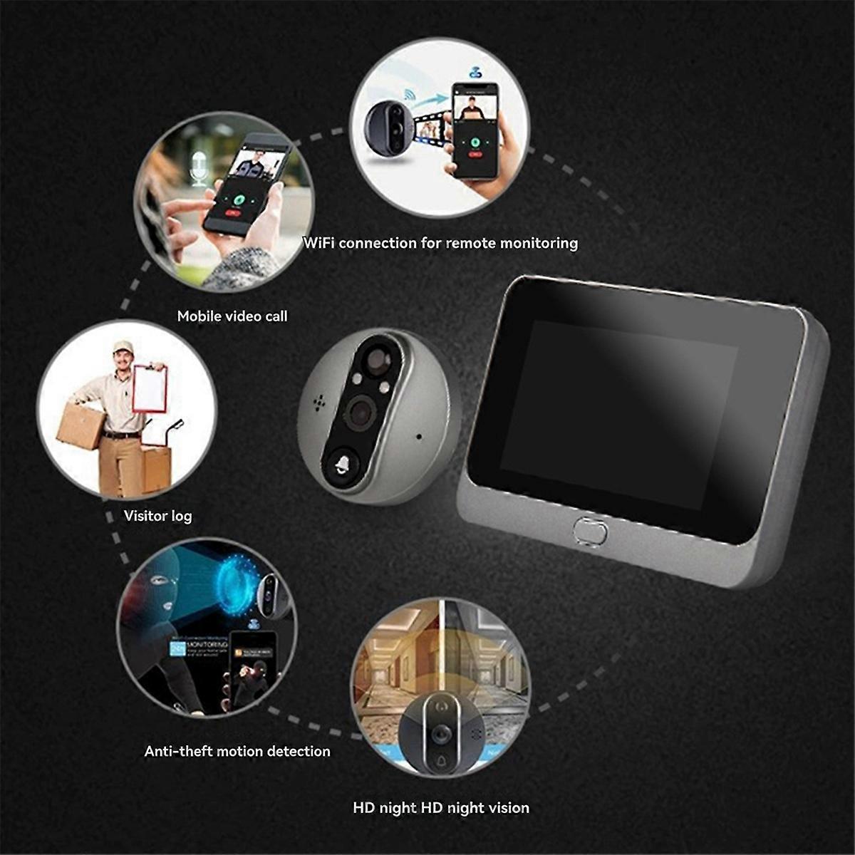 Tuya Wifi Smart Doorbell Monitoring 3MP Camera 140 Wide Angle Electronic Observer with 64G Memory Card