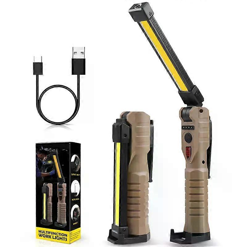 Rechargeable Flashlights, LED Work Lights with Magnetic Base & Hanging Hook, 180Rotate, 5 Modes, Work Light Mechanic Flashlight, khaki