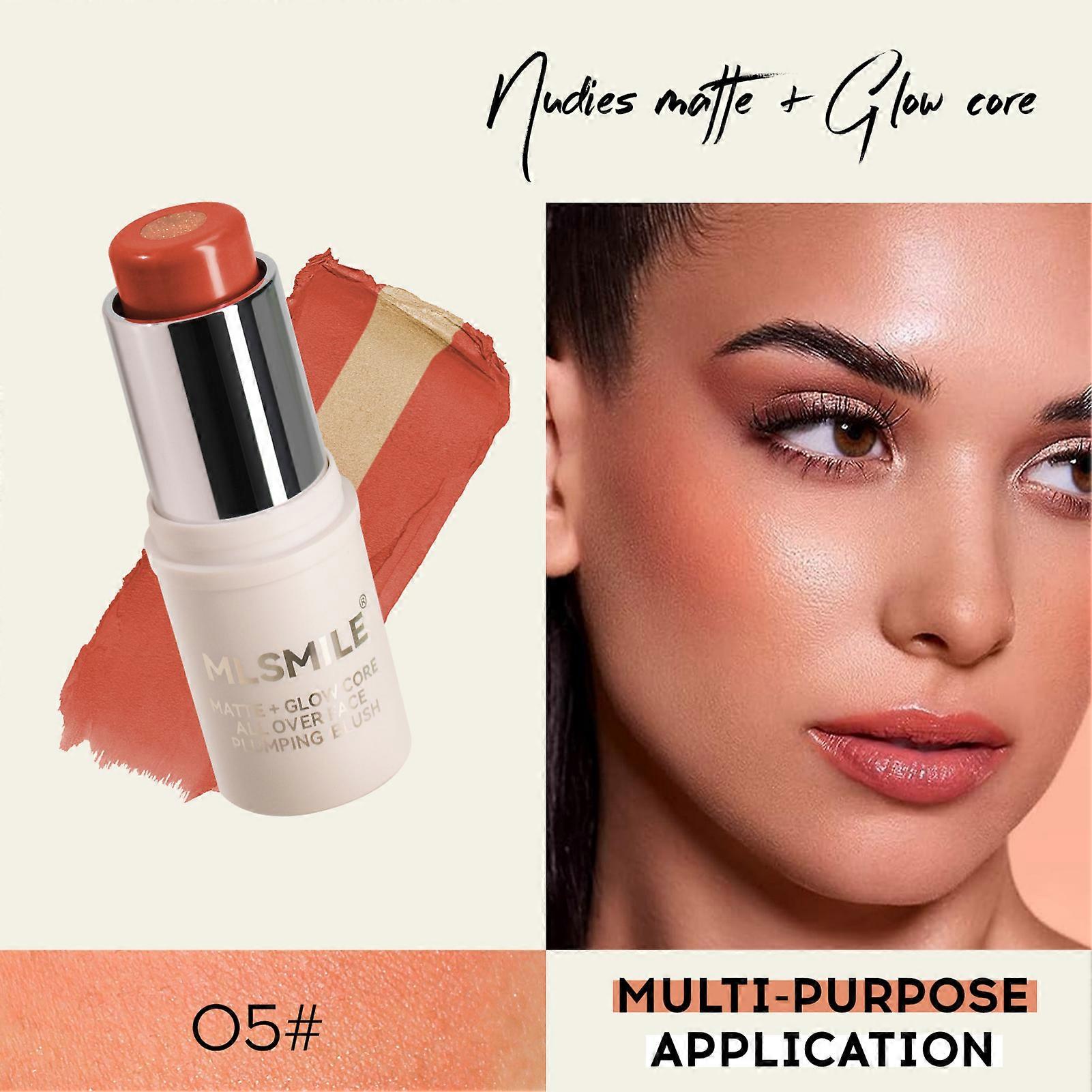 1PC 2-in-1 Berry Tone Sandwich Blush Stick - Long-Wearing, Matte & Highlighting, Contouring, Multi-Functional Solid Blusher