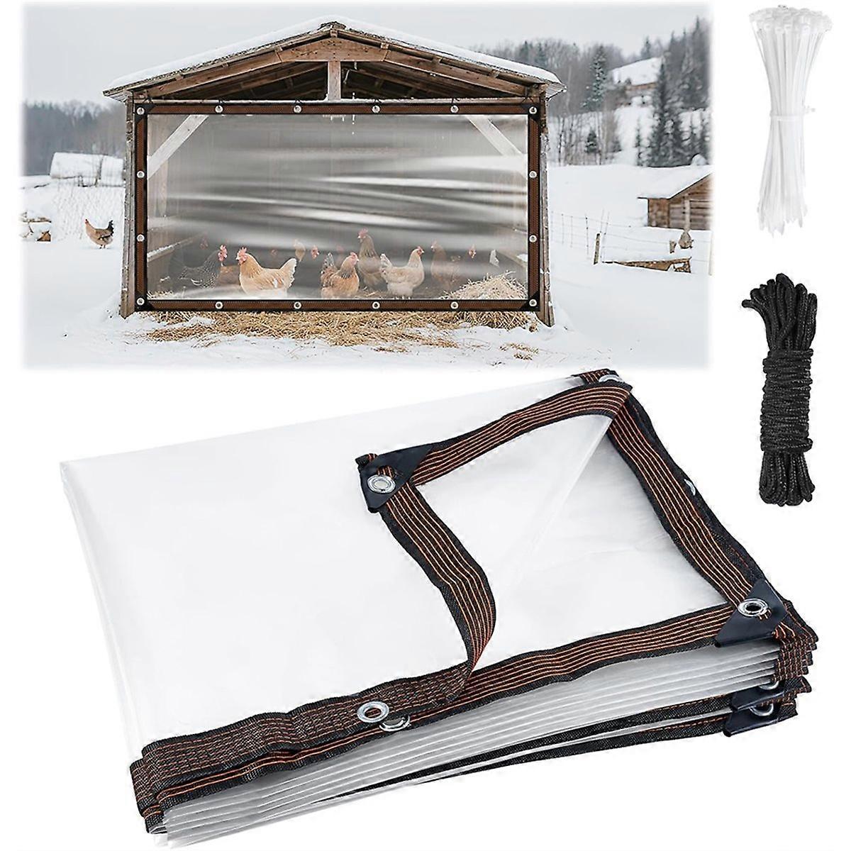 Bâche imperméable de 2 x 4 m pour poulailler, idéale pour l'hiver. Résistante aux déchirures, elle est fournie avec une corde et un collier de serrage.