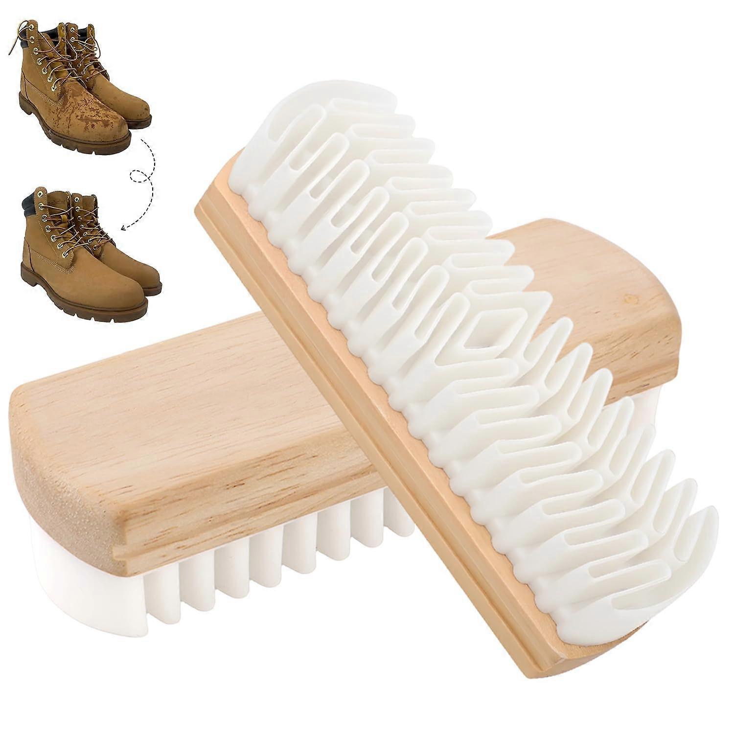 Suede Shoe Brush and Eraser Set of 2 with Wooden Handle, Rubber Cleaner for Nubuck, Flocked & Matte Leather