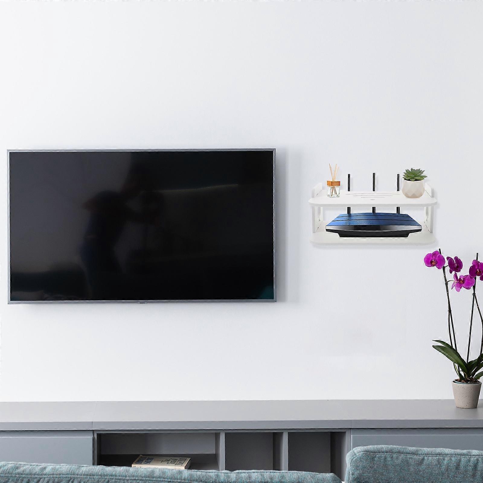 Wall Shelf for Router Shelf with Heat Dissipation White Wood