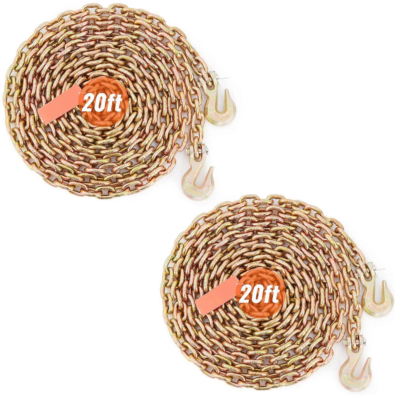 Transport Binder Chain, 4900lbs Working Load Limit, 5/16''x20' G80 Tow Chain Tie Down, Galvanized Coating Manganese Steel, 2Pack