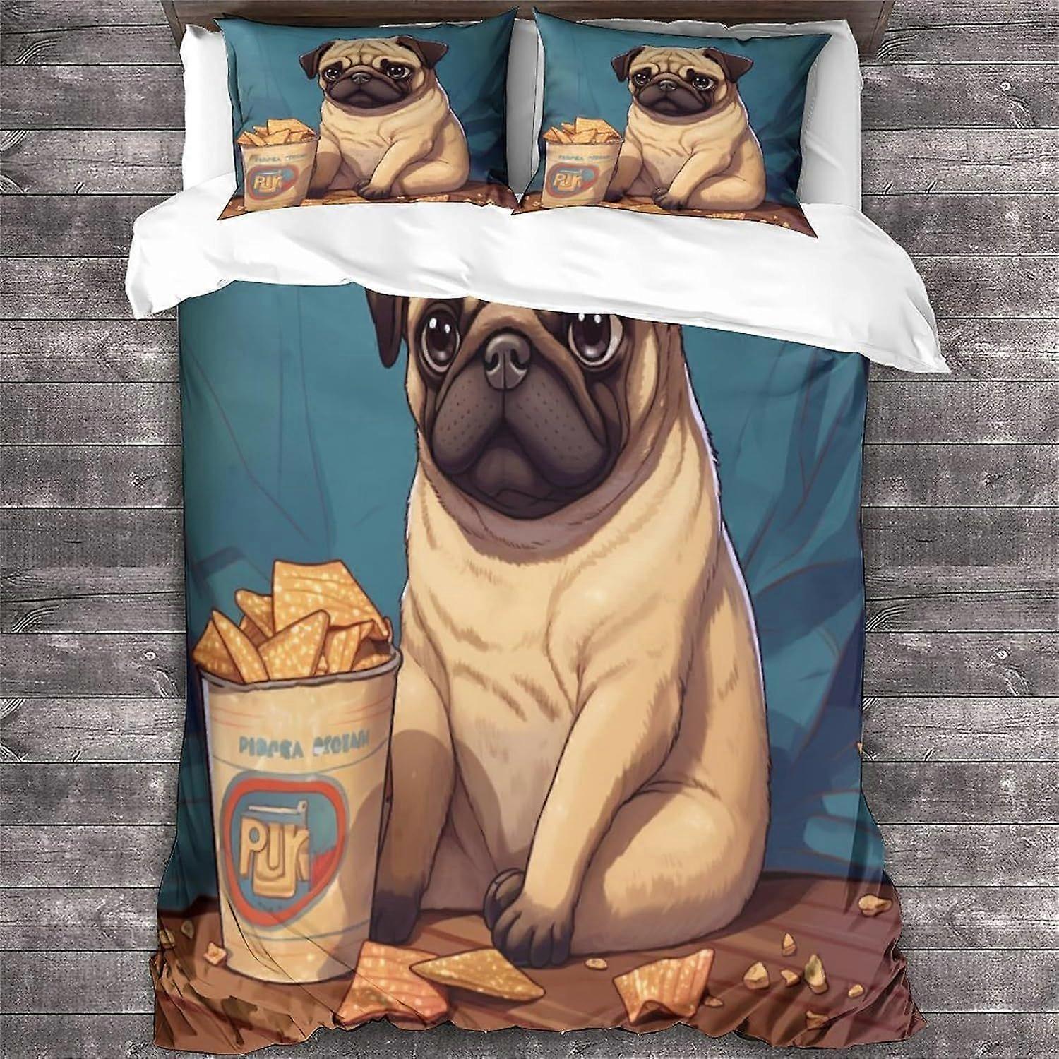 LikeEj PUG غطاء لحاف الفراش غطاء لحاف الفراش المطبوع للحيوانات لمجموعة الفراش للطفل في سن المراهقة مع أكياس الوسائد المزدوجة