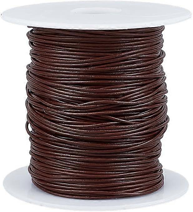 49~55 Yards Round Leather Cord 1mm Saddle Brown Cowhide Genuine Leathers Cord Round Leather String with Roll Spool Cowhide Rope Real Leathers Cording 