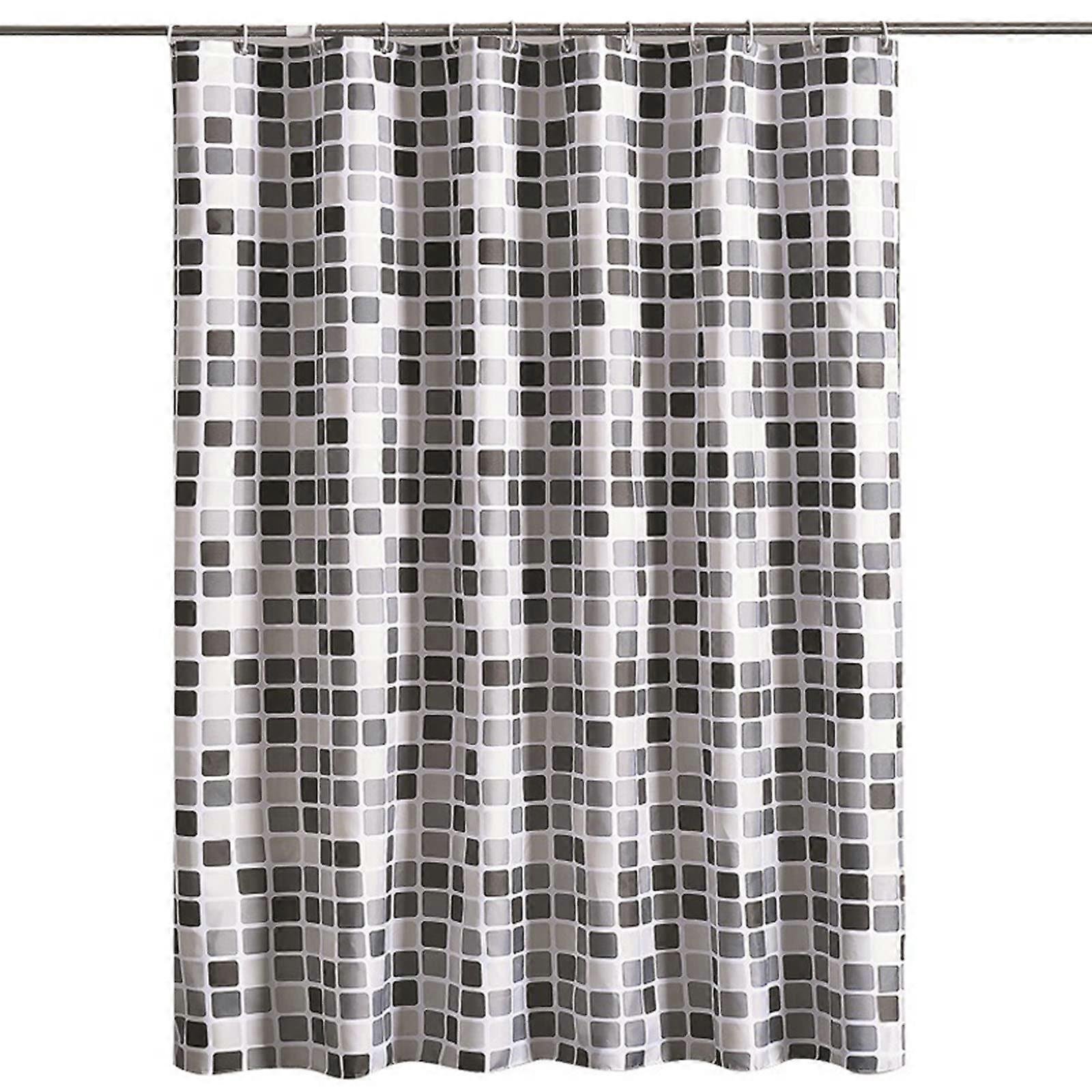 Waterproof Fabric Shower Curtain with Square Textured Design and Grommets for Bathroom 100x200