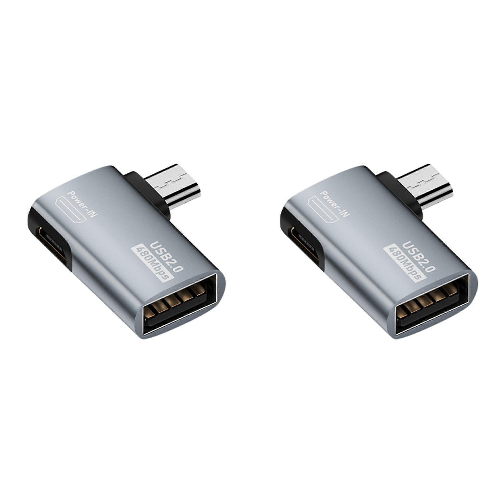 2X 4K OTG Cable Adapter Power Supplied Micro-USB to USB with Angle Design. Suitable for Tablet, TV(Right)