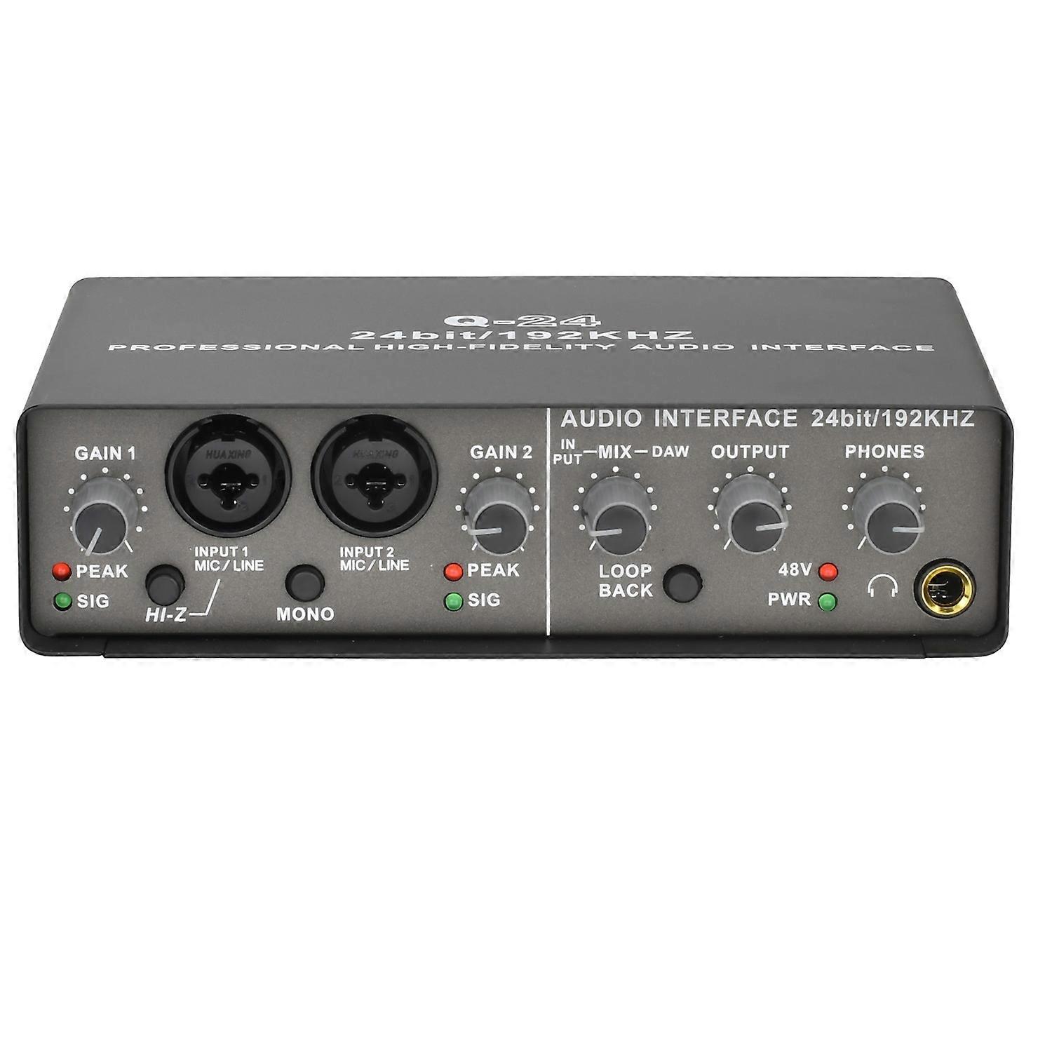 Professional 24Bit 192KHz Audio Interface 2 Input Sound Card for Electric Guitar Loopback External Studio PC Recording