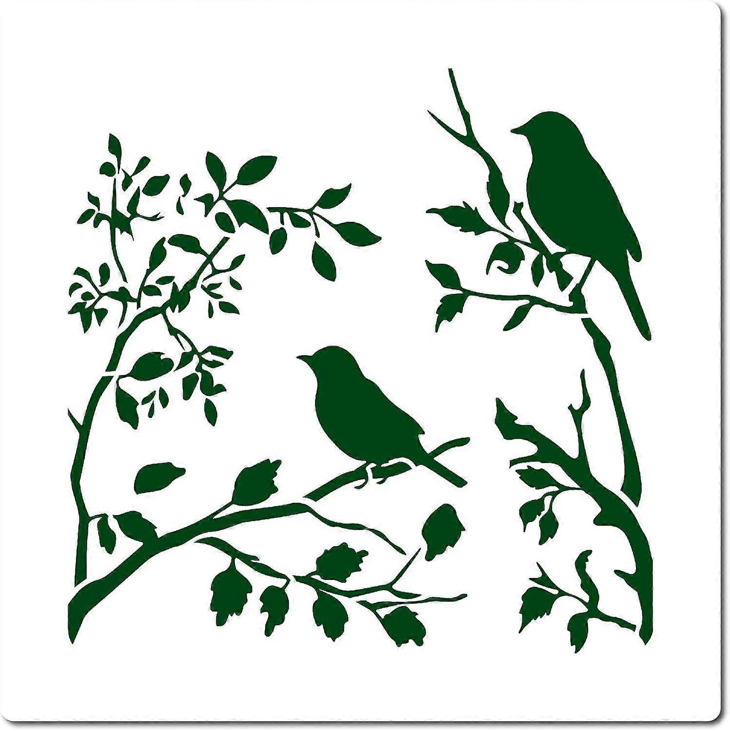 Bird on Branch Stencil 11.8 x 11.8 Inch Large Reusable Birds on Tree Template Leaf Silhouette Sign Home Decor Hummingbird Stencils for Painting Wood W