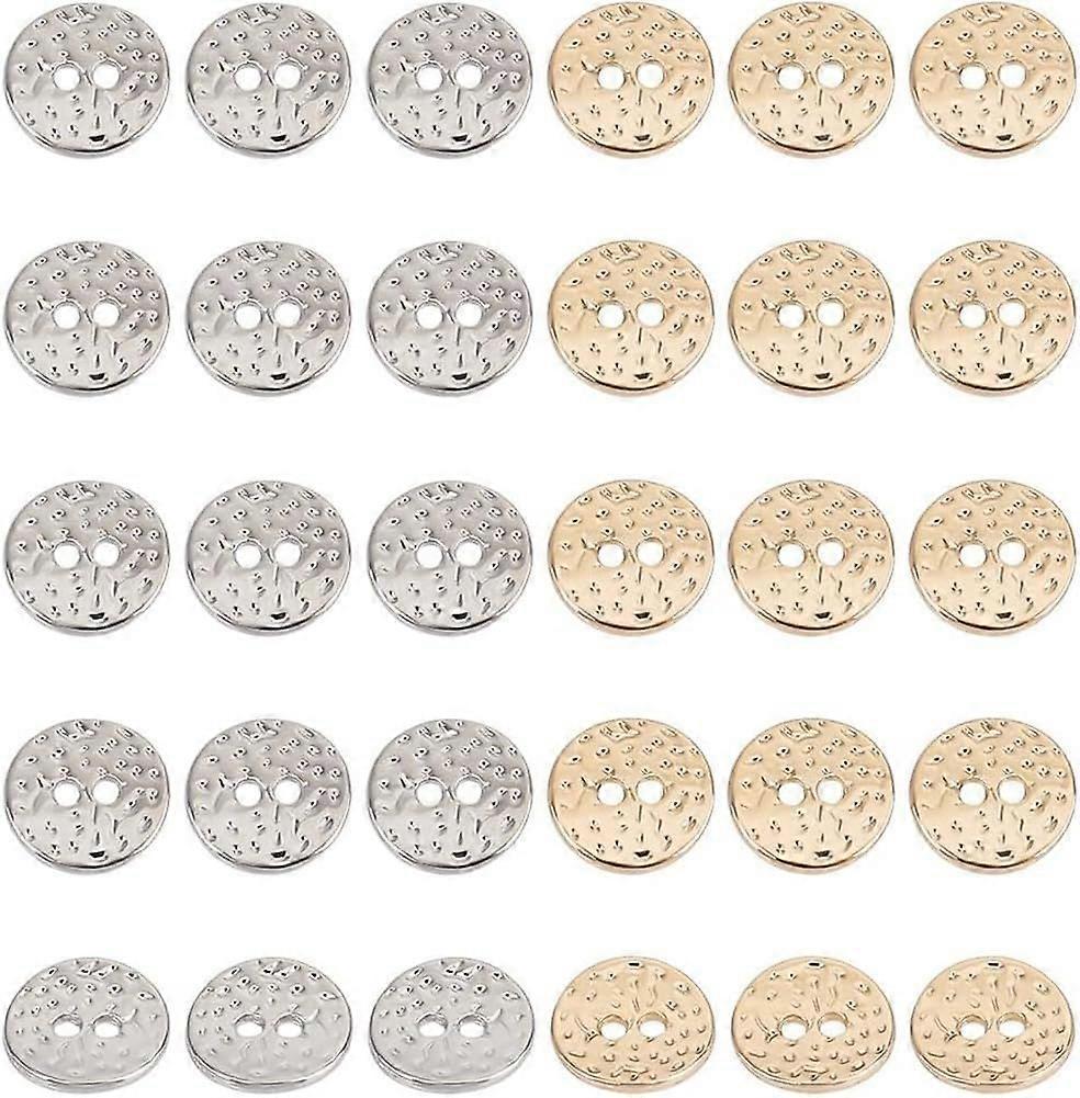 60Pcs 2 Colors Alloy Buttons for Crafts 2 Holes Small Round Metal Buttons Light Gold Button Sewing Crafts Replacement Button for Clothing Bag Shoe Pur