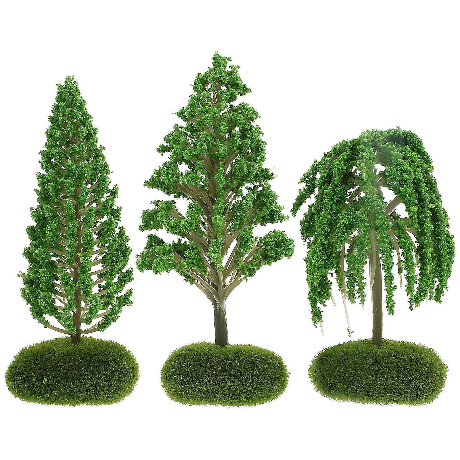 Miniature Tree Model for Micro-Landscape Ornament 3Pcs Green Plastic