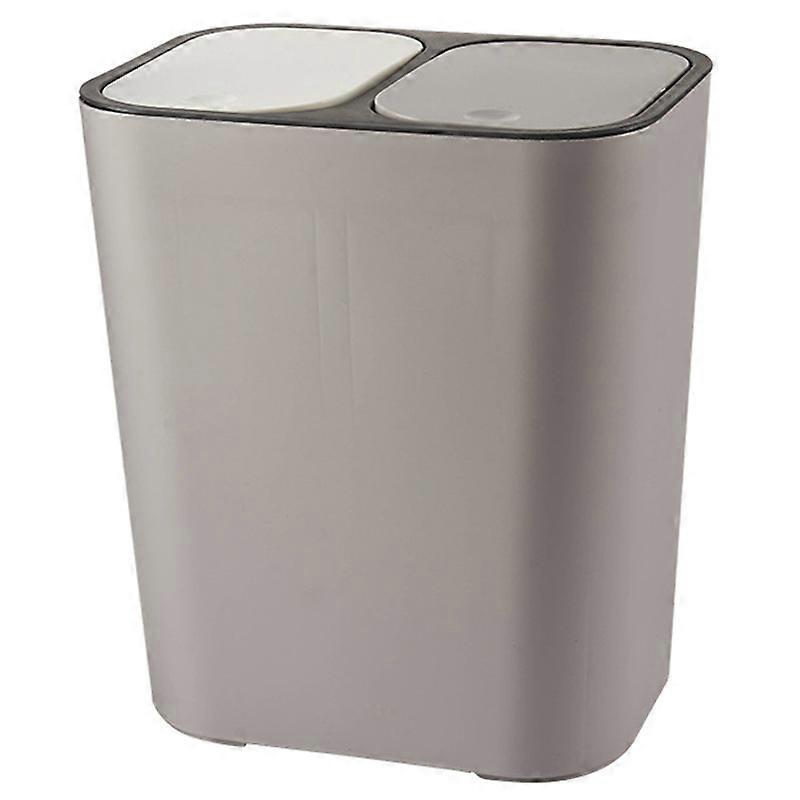 Trash Can Rectangle Plastic Push-Button Dual Compartment 12 Liter Recycling Waste Bin Garbage Can-Grey