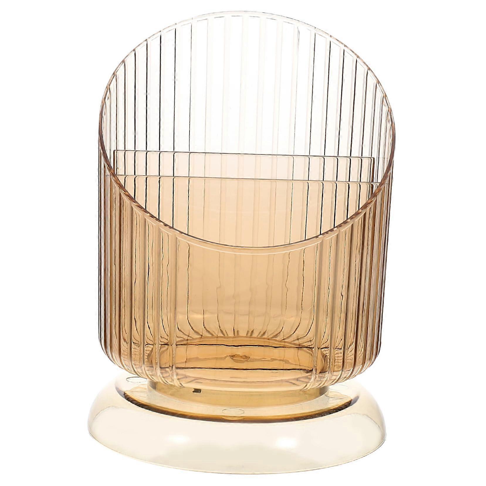 Makeup Brush Holder and Desk Organizer with Lid, ThreeCompartment SpaceSaving Vanity Storage