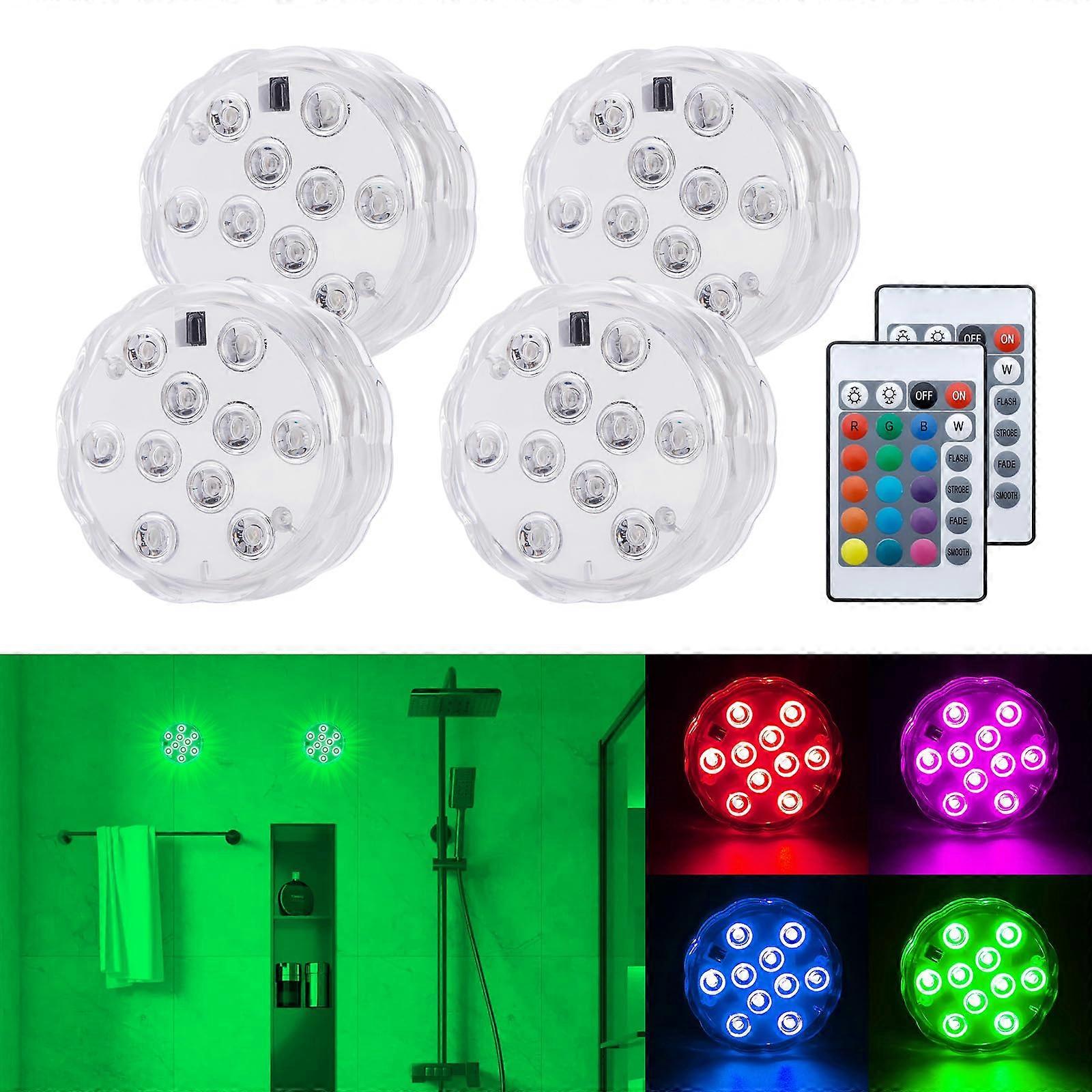 4Pcs LED Bathroom Lights Waterproof with Remote Control, Battery Powered Multi Color Shower Lighting