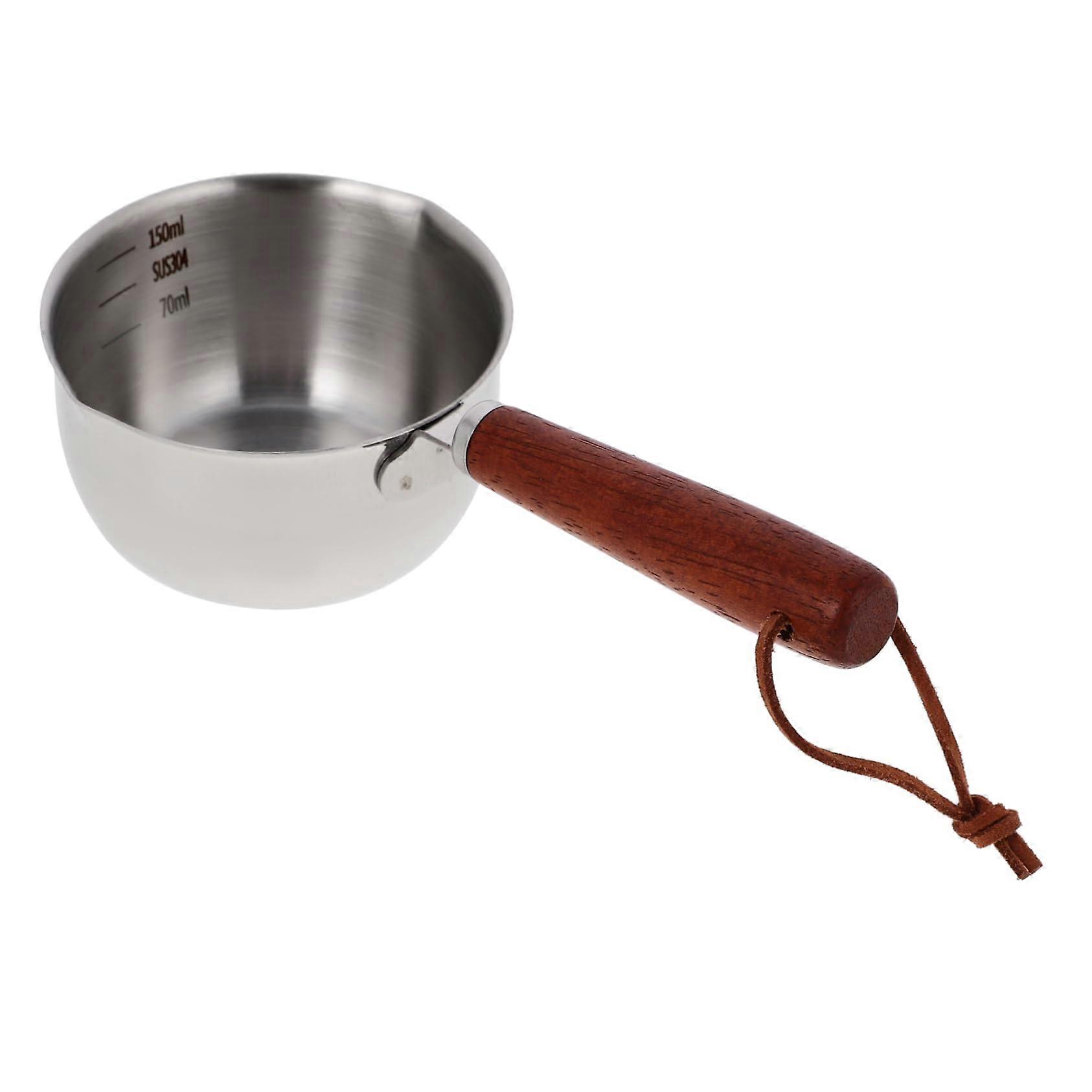 Small Stainless Steel Saucepan with Spout and Wooden Handle for Induction Cooktop Butter Melting