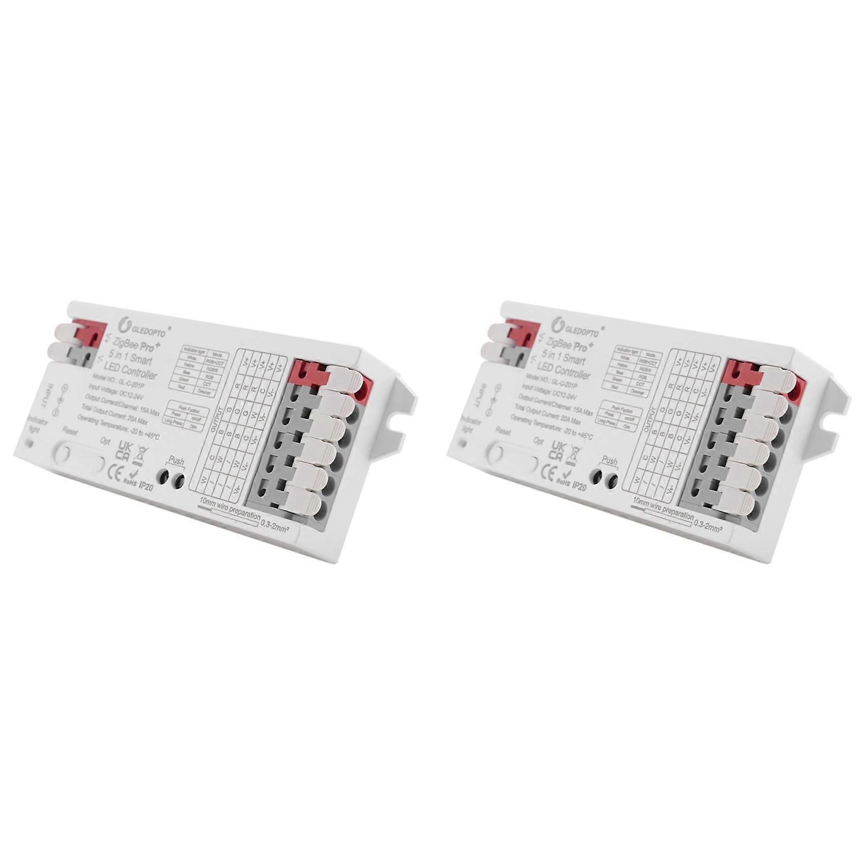 2X GLEDOPTO ZigBee 3.0 LED Controller 5In1 Dimmer 12V 24V 20A RGB/RGBW/RGBCCT/CCT LED Strip Light Alexa Tuya Smart APP