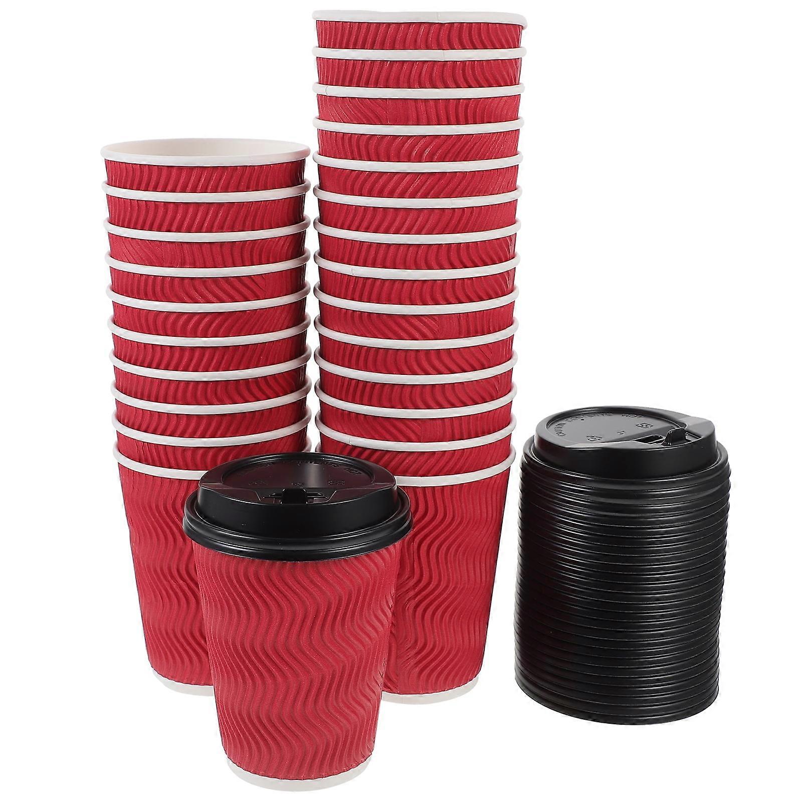 Takeaway Cups Disposable Tableware Warming Mug Coffee with Lid Drinks Thicken 50 Pcs Red