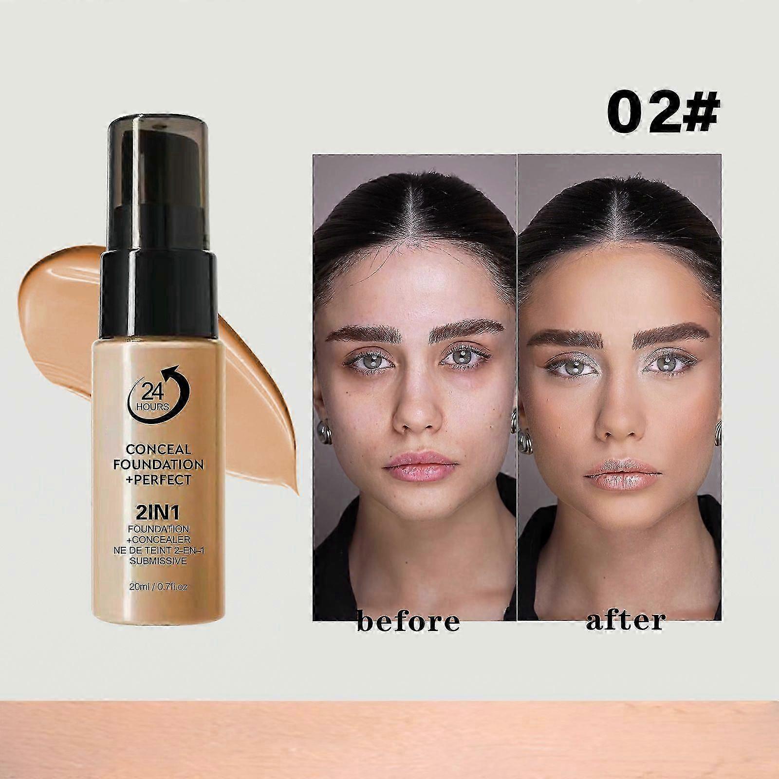 2-in-1 Conceal & Perfect Foundation, Lightweight, Breathable Formula with 24H Sweat-Proof Coverage & Oil Control