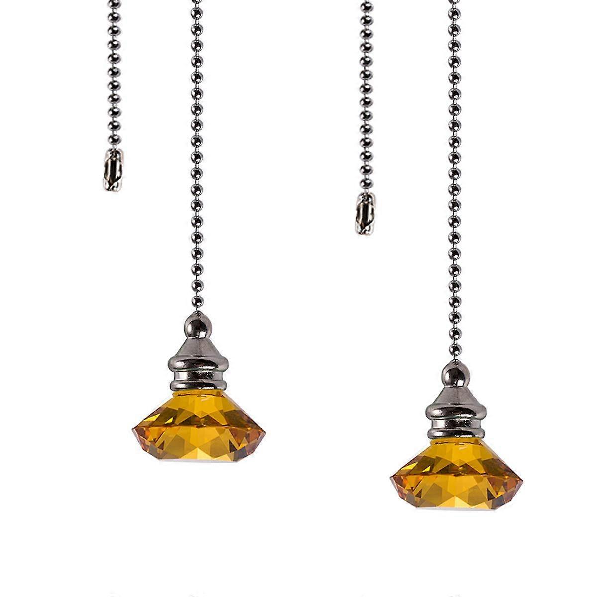 Ceiling Fan Pull Chain Set with  K9 Crystal Amber Diamond, 20 Inch Extender, 2 Pieces
