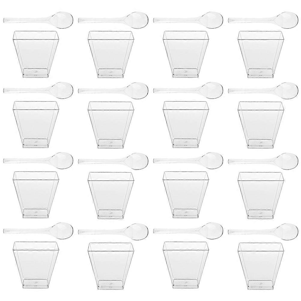 Plastic Dessert Cup White for Parties 50Sets with Spoons