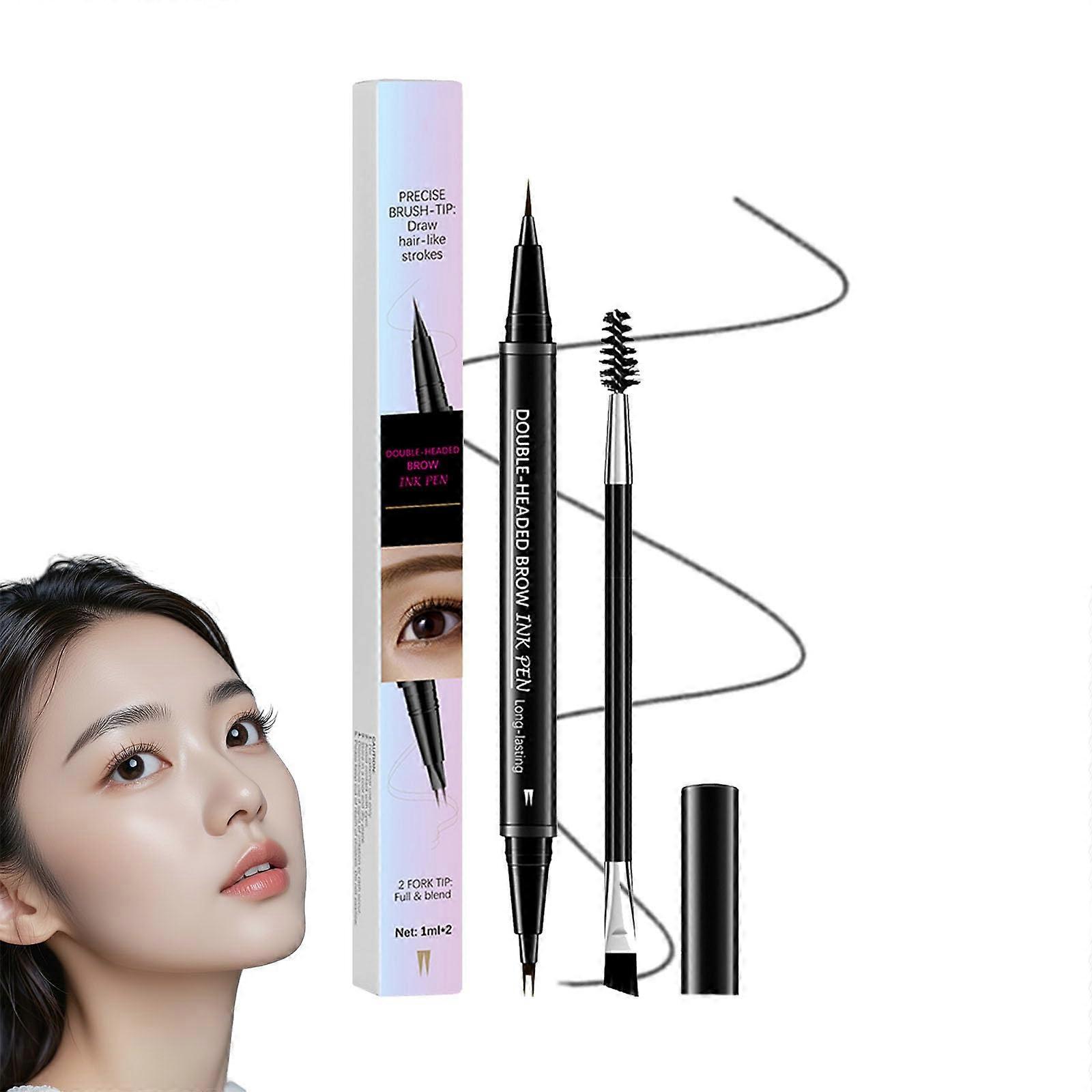Waterproof DualEnded Eyebrow Pencil with MicroFork Tip and Brush, LongLasting Light Brown