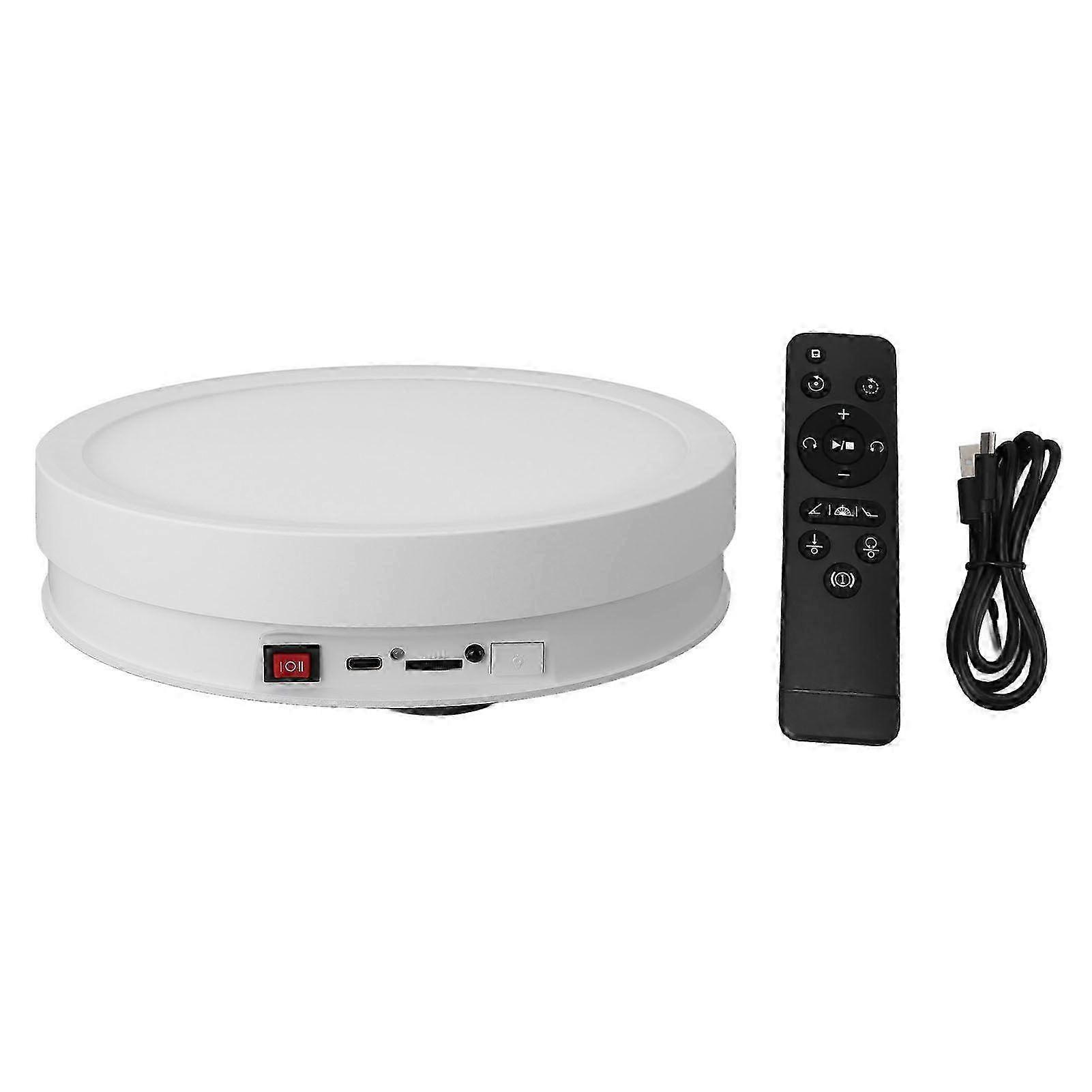 Electric rotating display rack, 22cm with LED light, adjustable speed, 25KG load capacity.