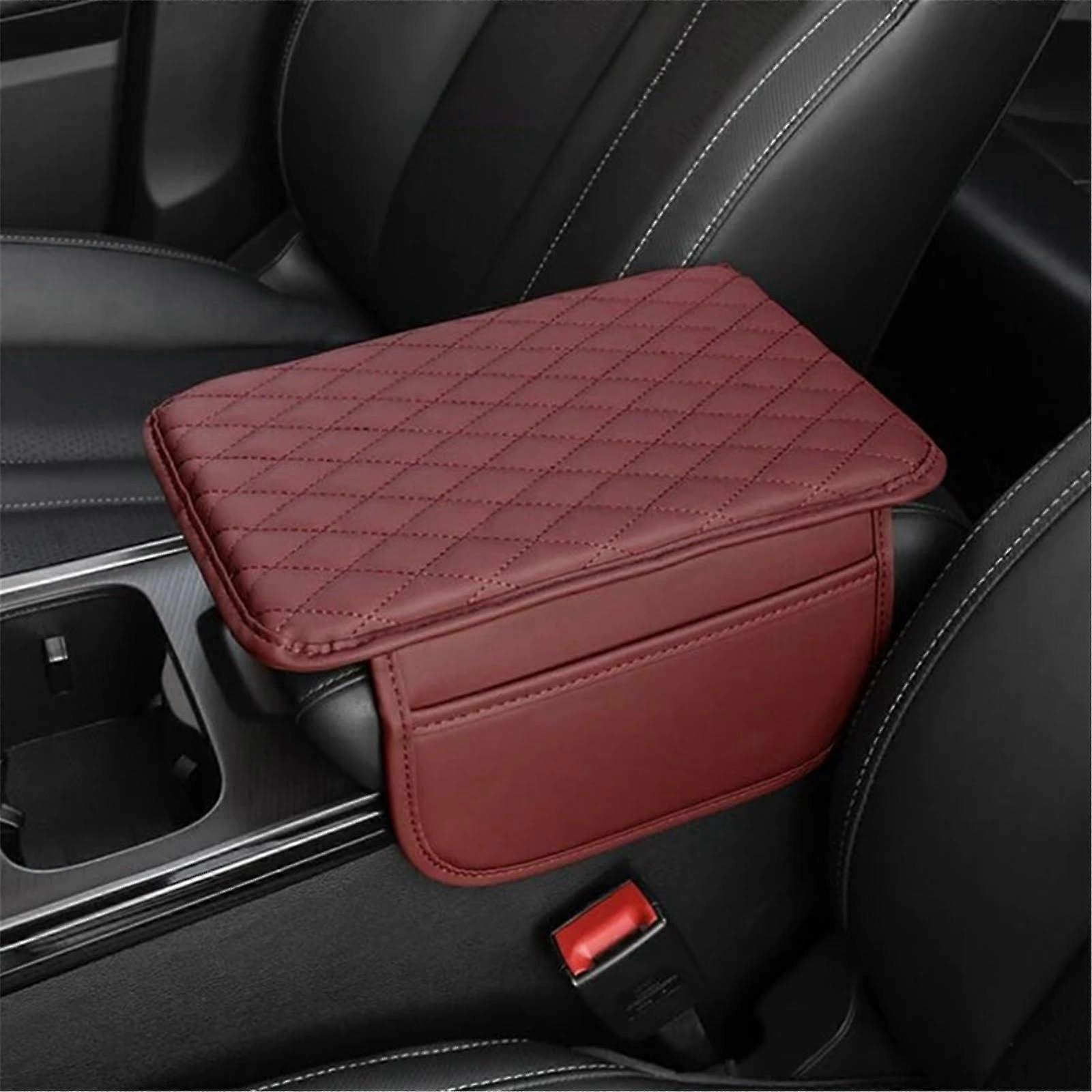 Car Armrest Cushion and Organizer PU Leather Center Console Pad Breathable Protector Grey