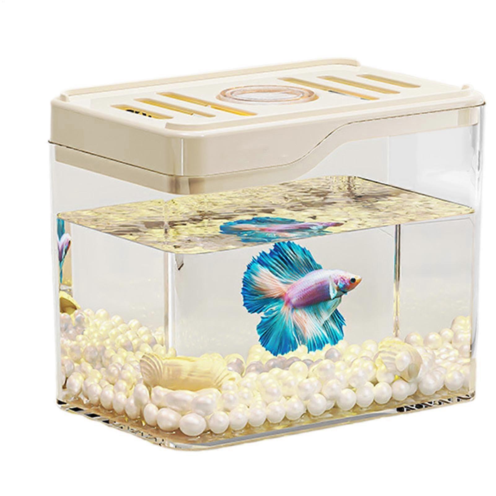 Desktop Fish Tank with Self Cleaning Design, LED Lighting, Space Saving Betta Aquarium White