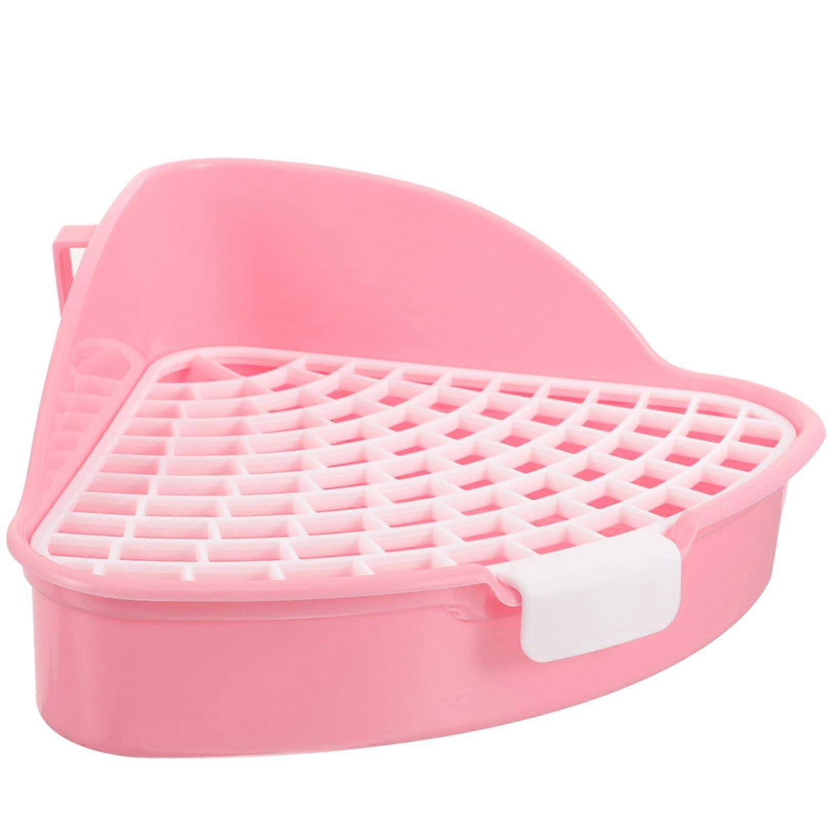 Rabbit Litter Box Corner Triangle with Splash Guard Easy Clean Mesh for Rabbits Guinea Pigs