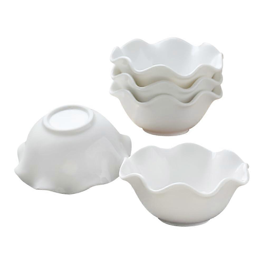 5 Pcs Small Ceramic Dipping Bowls Set White Wavy Porcelain Sauce Dishes Stackable Dishwasher Safe