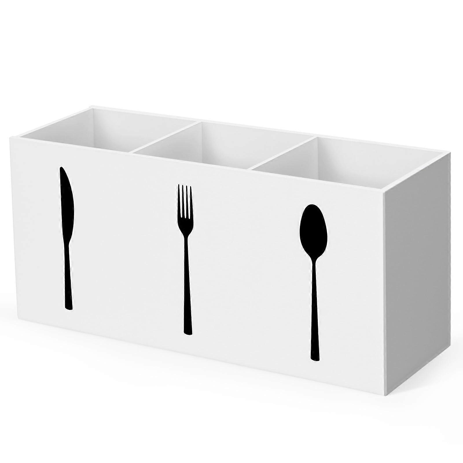 White Acrylic Cutlery Organizer, Plastic Silverware Caddy with 3 Sections for Kitchen Storage