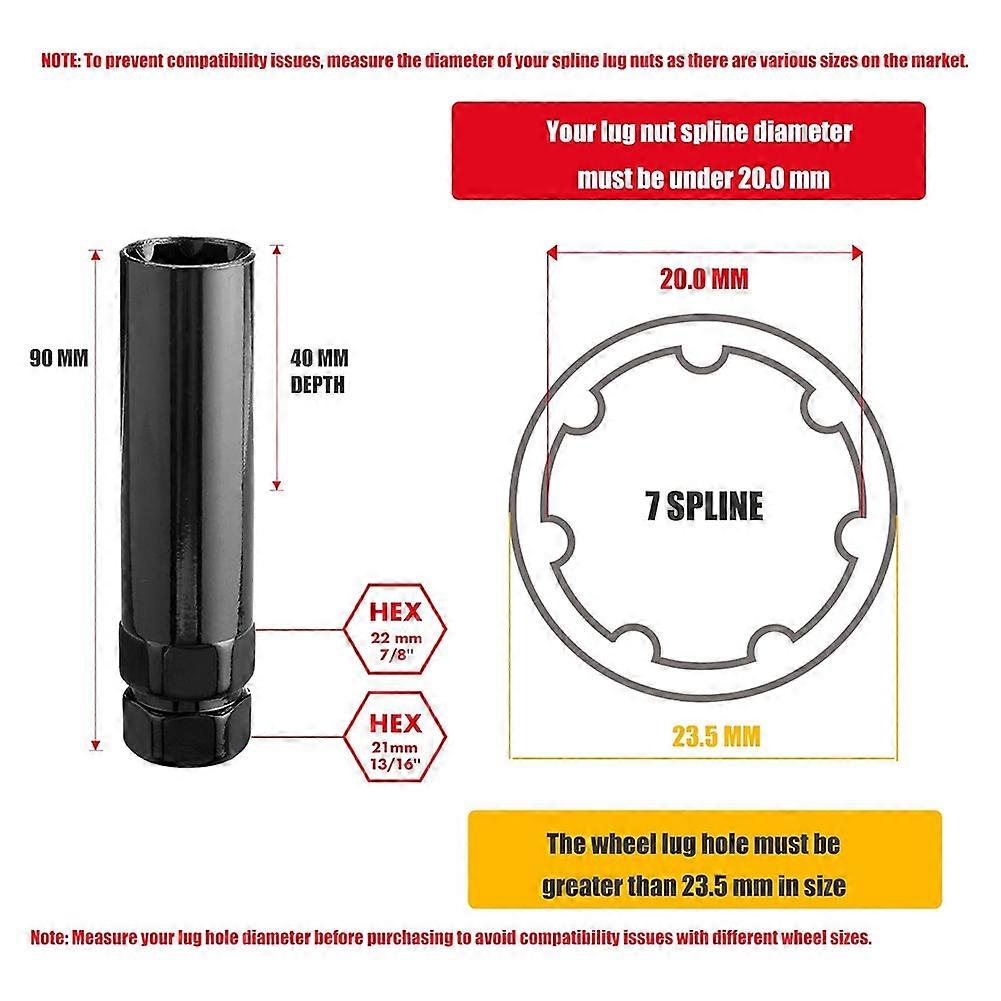 Fuel Wheel Lug Nut Key 7 Spline Sockets Wrench Replacement Aftermarket Lug Nuts for 14x1.5,14x2.0, 9/16In Lug Nuts,2Pack Black