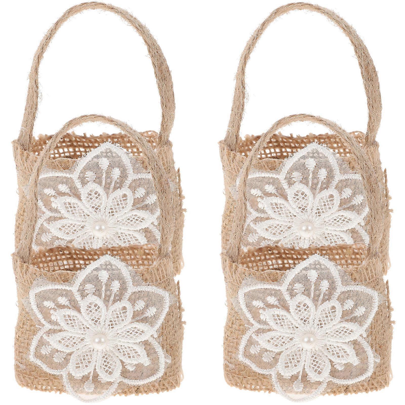 Linen Baskets Beautiful Flower Decorated Basket for Wedding 4Pcs Set