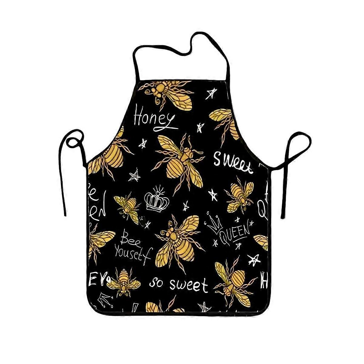 Bee Print Apron with Black and Yellow Design, Full Coverage Polyester for Kitchen and Gardening