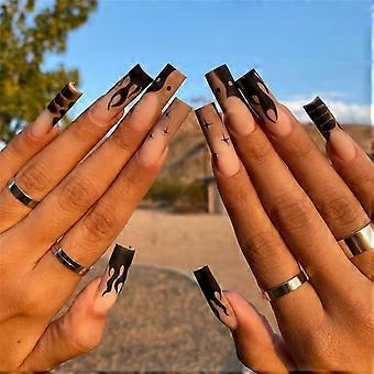 Long Coffin Press on Nails Black Acrylic Salon Quality Fake Nails for Women Long Lasting Wear