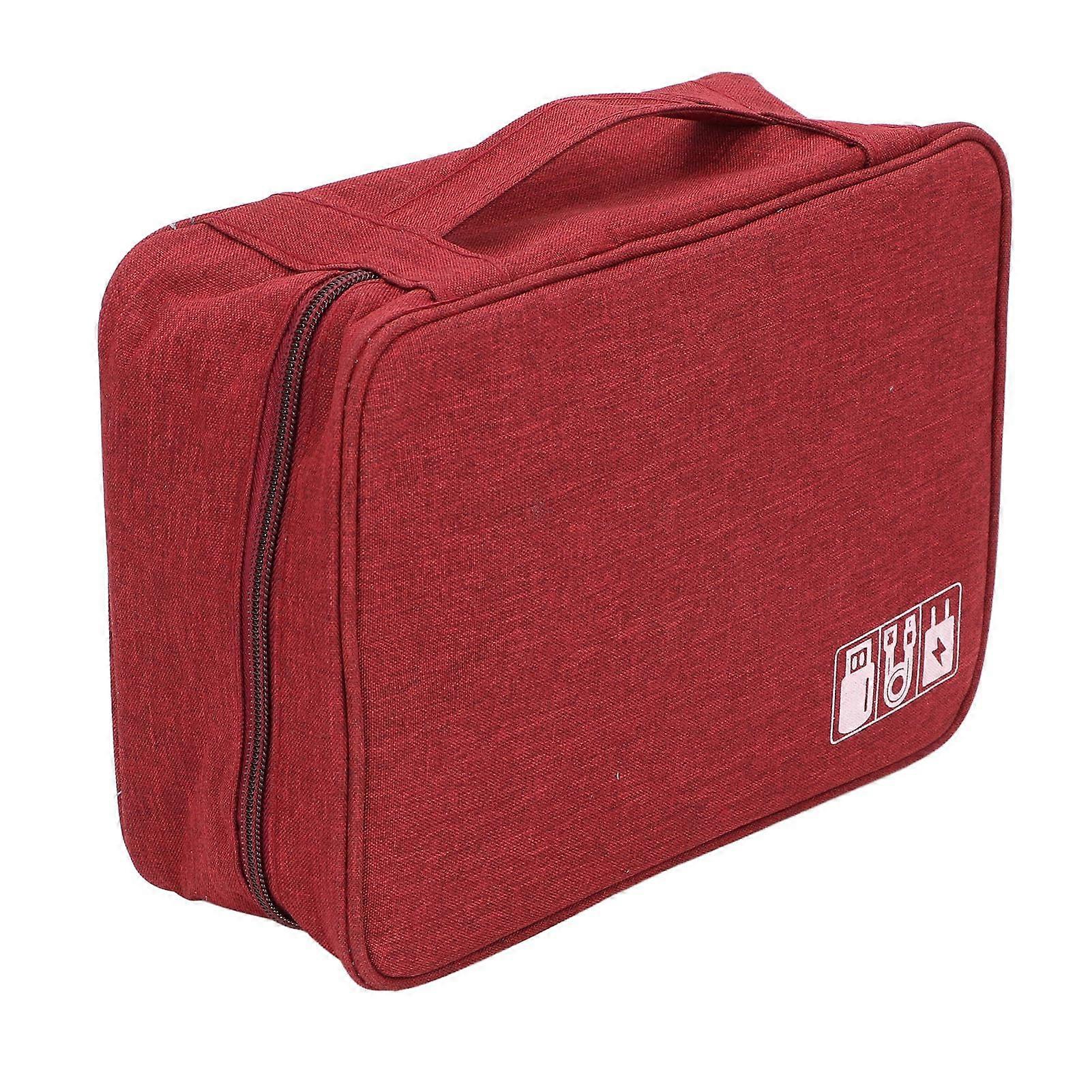 Electronics Organizer Bag with Large Capacity, 300D Fabric Travel Cable Case, Wine Red
