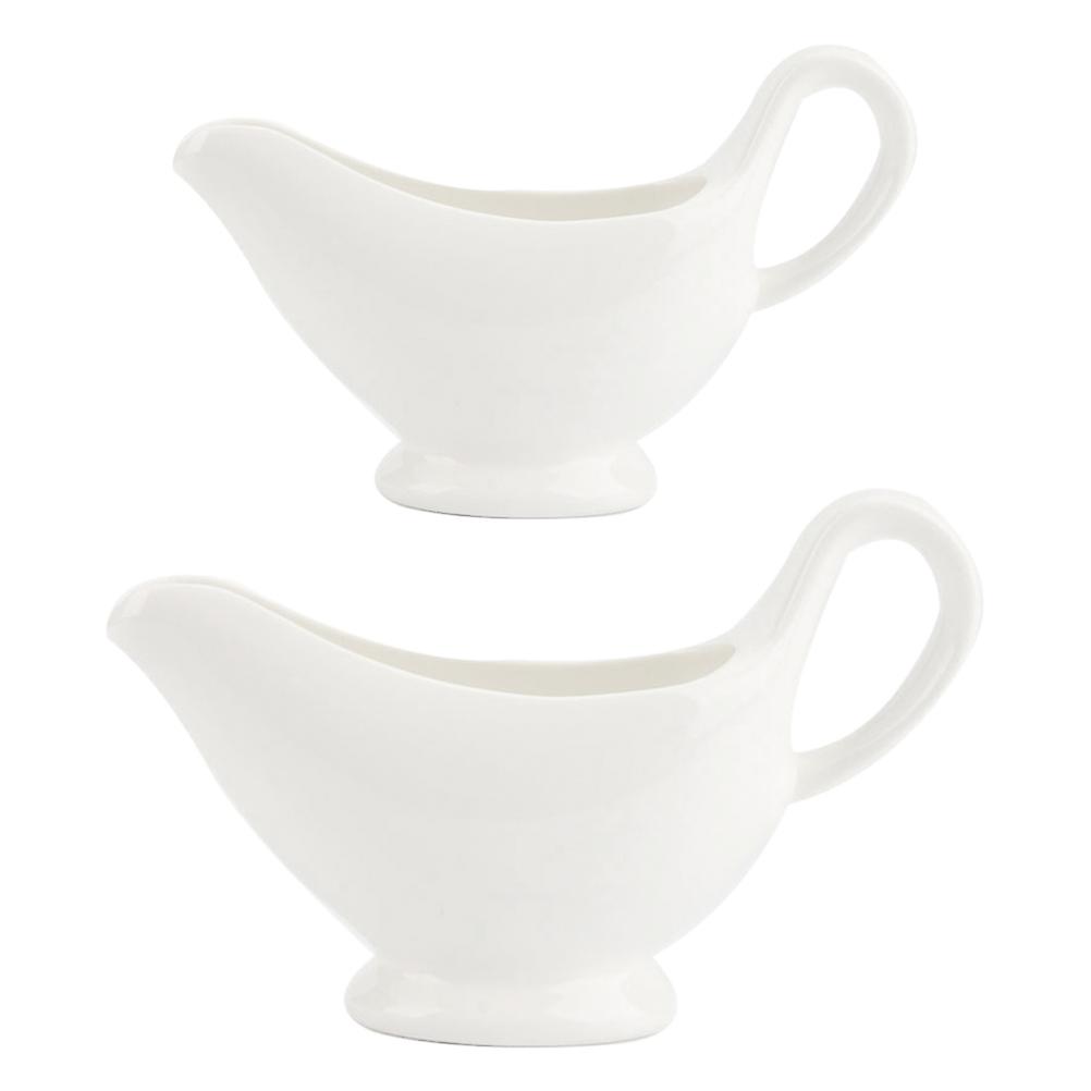 White Ceramic Gravy Boats for Condiment Serving 2Pcs Kitchen Use